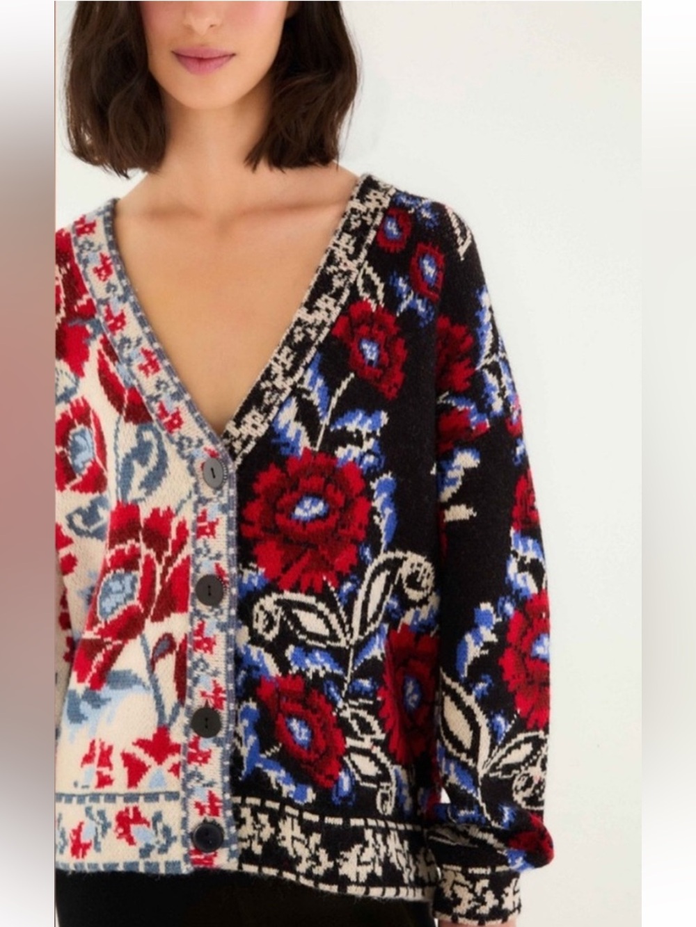 Farm Rio: Black Mixed Valentina V Neck Knit Cardigan size XL Extra Large NWT - Picture 3 of 6